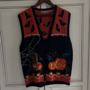 Vintage 90’s Lauren Hanson Halloween Spooky Ghost Pumpkin Sweater Vest Womens M